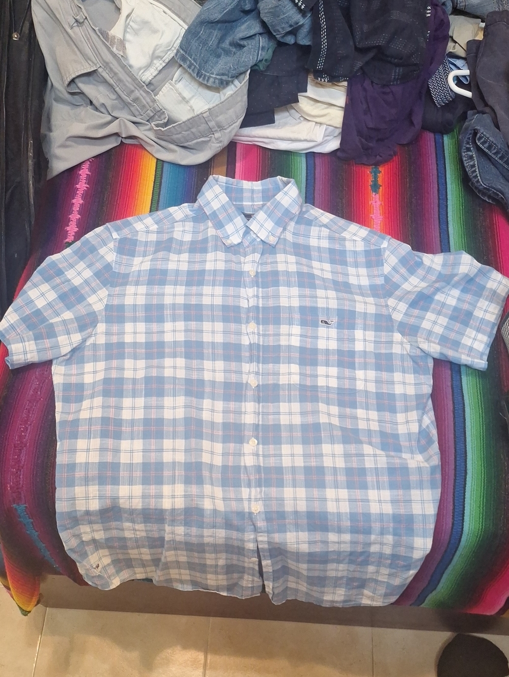 Vineyard Vines Blue and White Plaid Short-Sleeve Button-Down Shirt